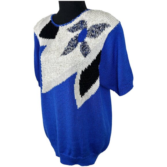 VINTAGE 80s Franco Valeri Short Sleeve Knit Abstract Top - Picture 4 of 8